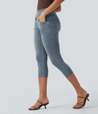 Leggings capri Halara Flex™ en jean extensible tricoté à taille haute et poches