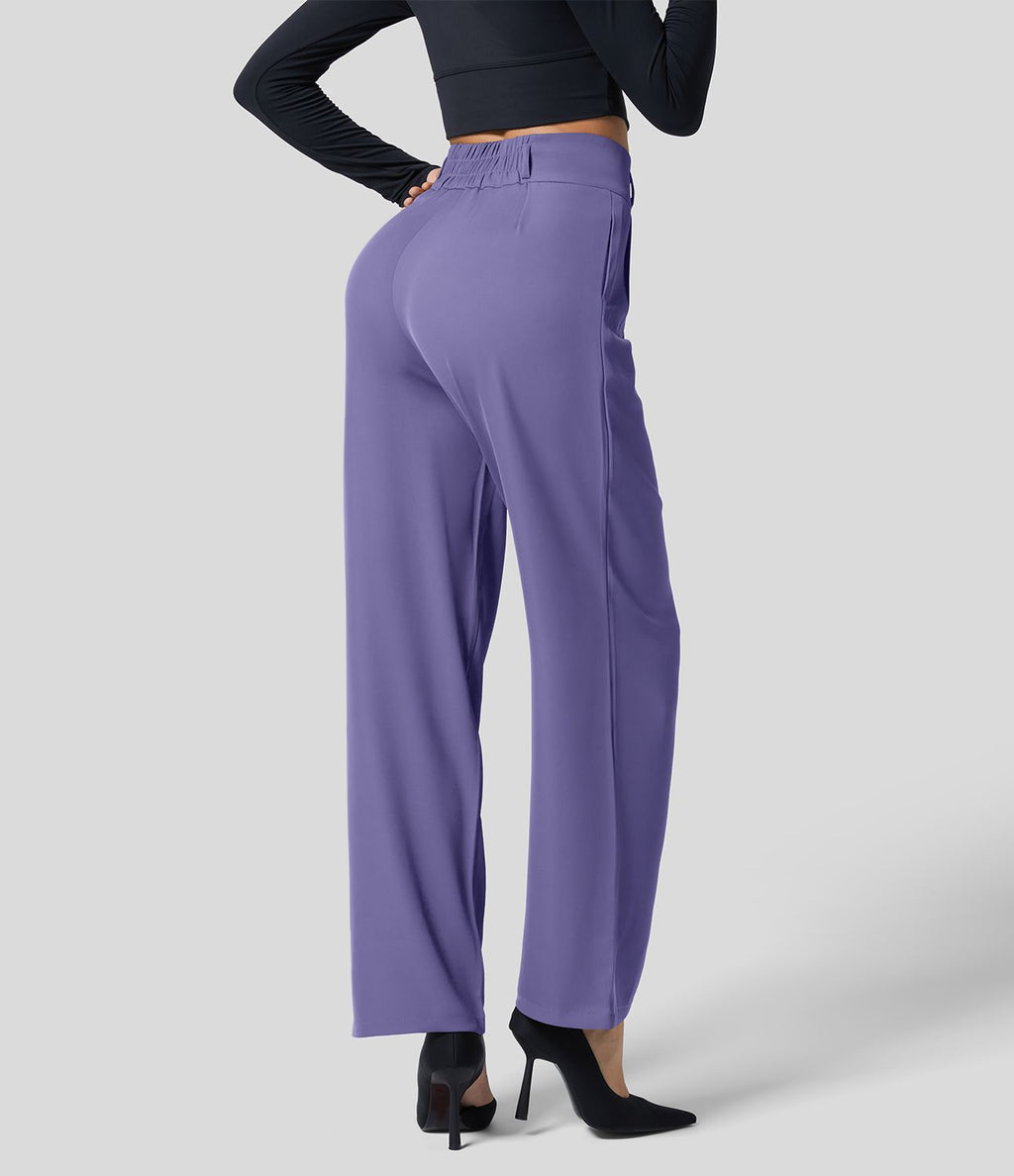 Pantalon de travail Halara Flex™ droit froncé avec poche zippée, taille haute