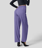 Pantalon de travail Halara Flex™ droit froncé avec poche zippée, taille haute