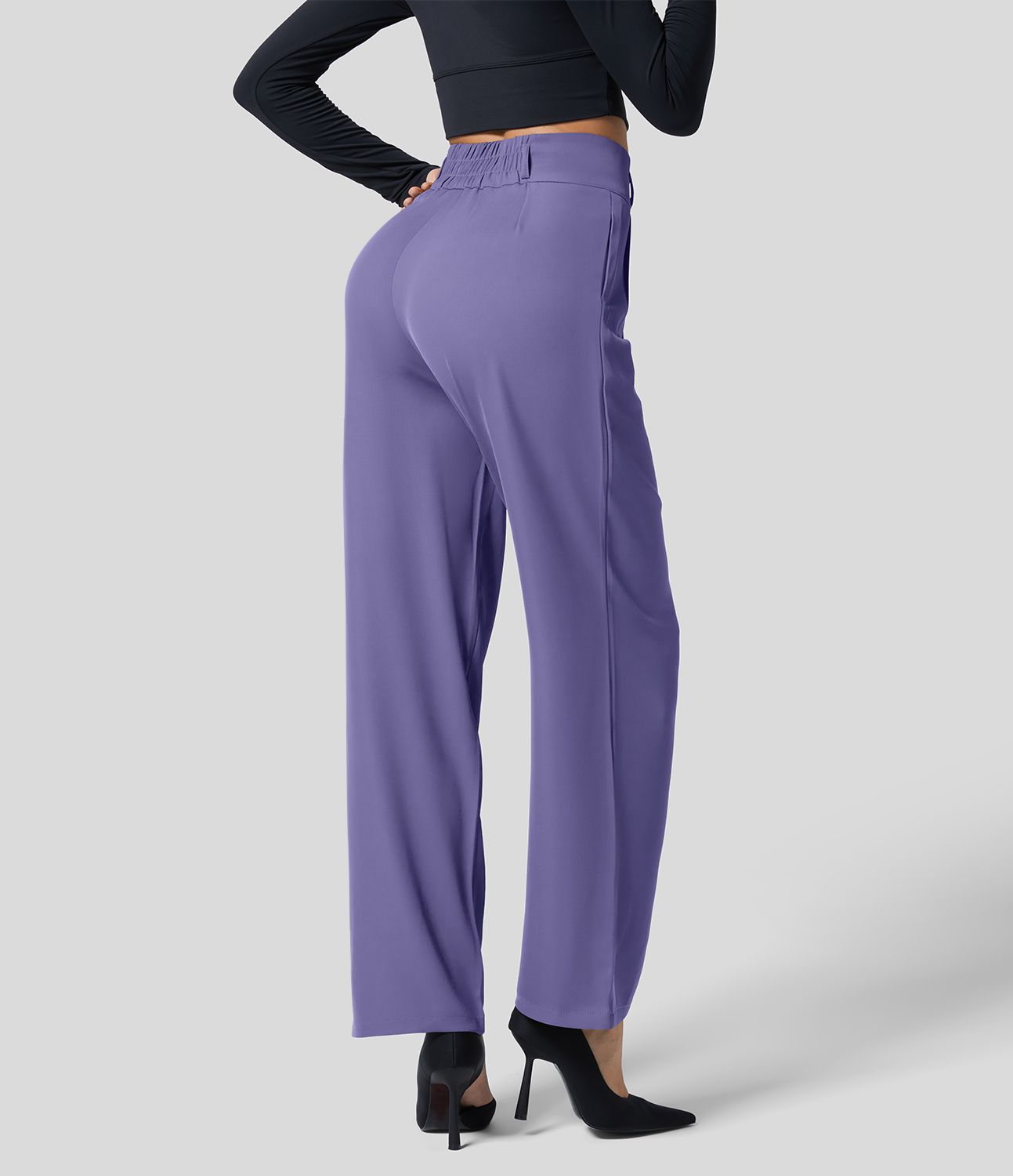 Pantalon de travail Halara Flex™ droit froncé avec poche zippée, taille haute