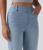 Halara Flex™ Jeans bootcut Casual Taille Haute Multiples Poches Lavés Élastiques et Tricotés Coupe