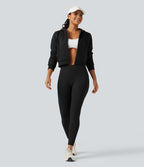 Veste de sport polaire à capuche, manches longues, zip et poches