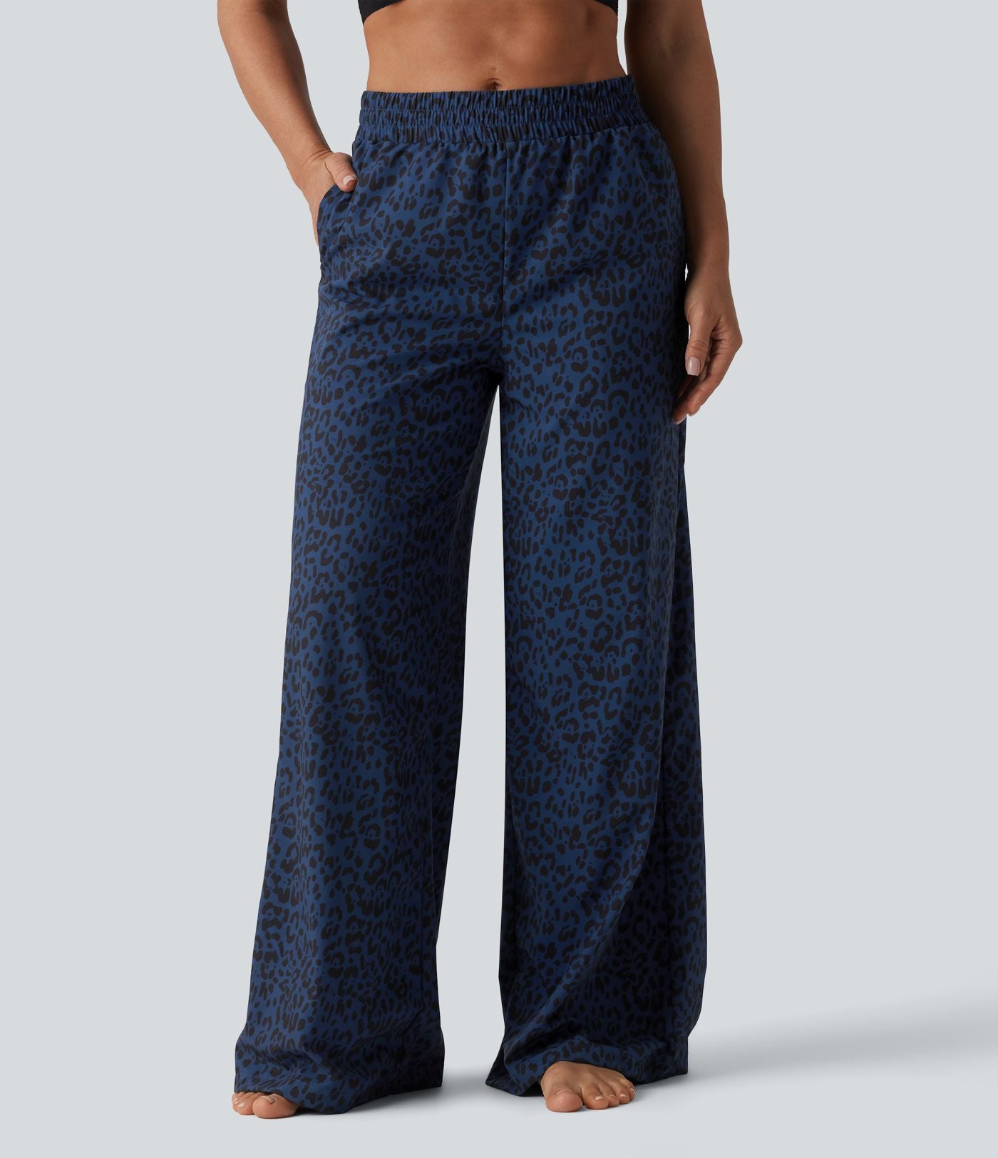 Pantalon danse taille mi-haute imprimé léopard avec poches