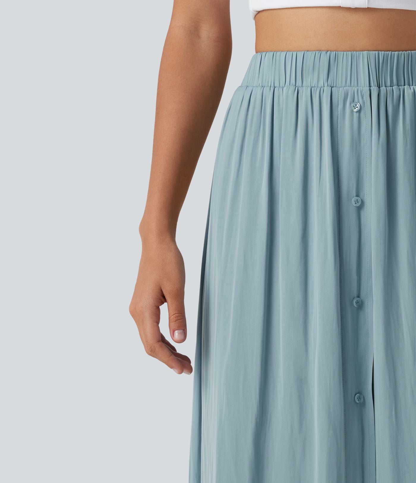 Jupe midi trapèze fluide, taille haute, décontractée
