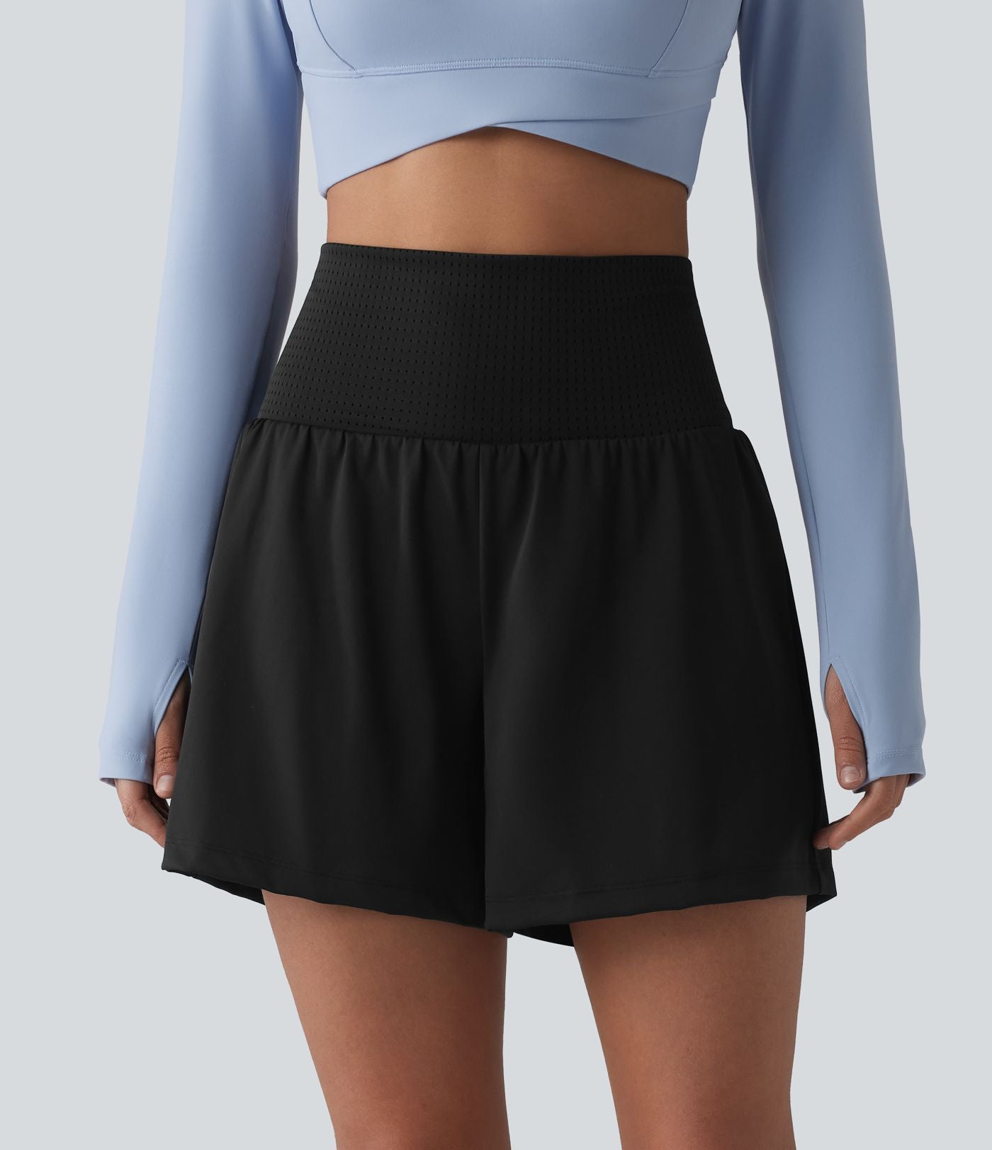Short de yoga 2 en 1 taille haute à œillets avec effet ventre plat et poches 12,5 cm