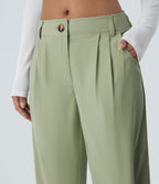 Pantalon décontracté droit taille moyenne à bouton, fermeture éclair et poches latérales