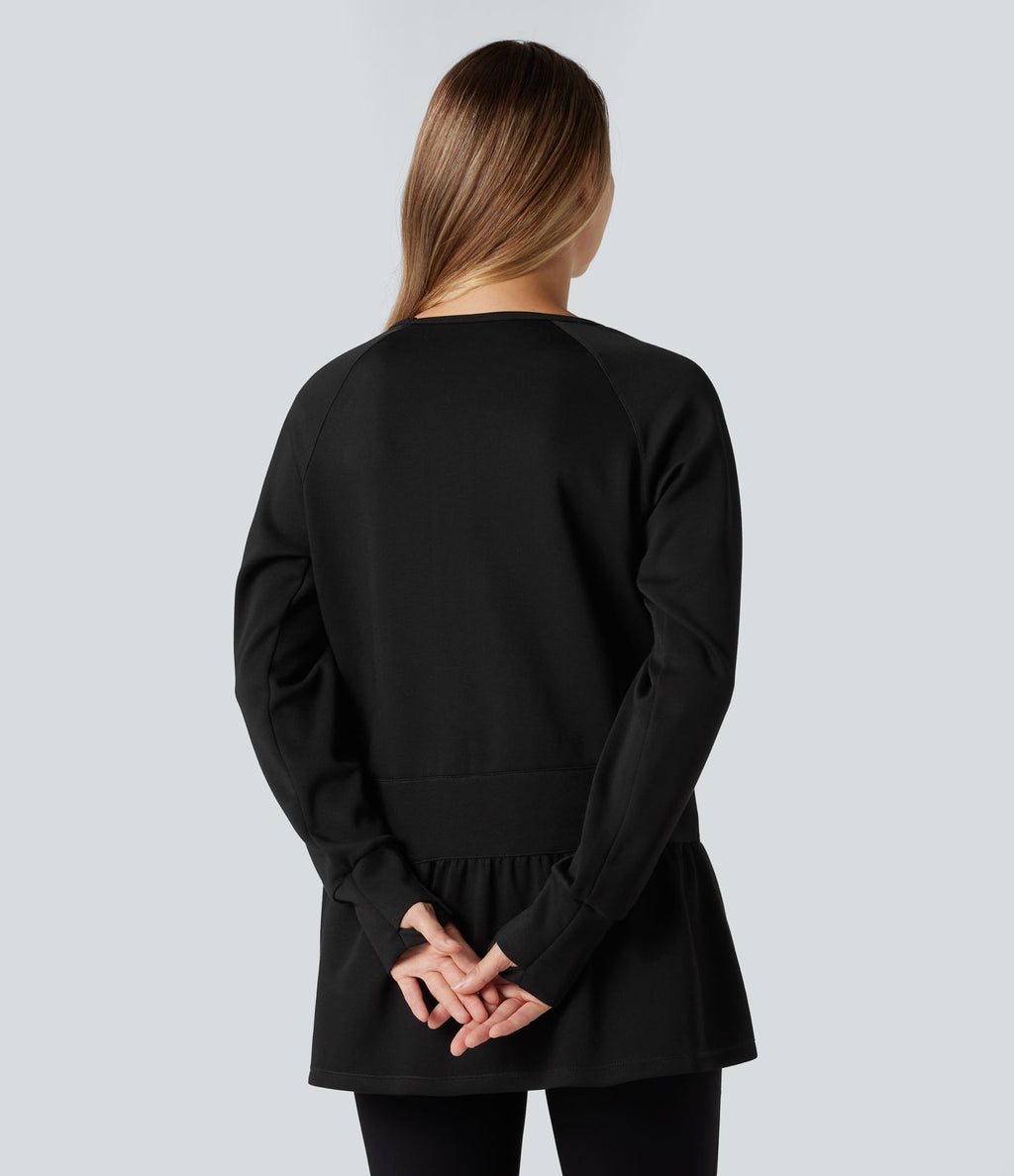 Sweat-shirt col rond volants manches longues avec trous pouces