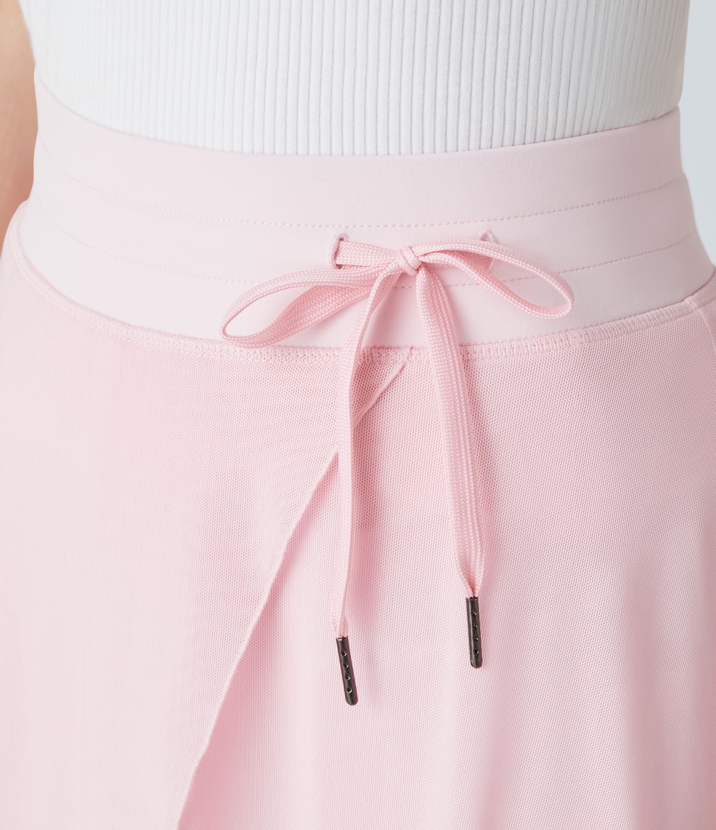 Jupe Casual Évasée Mesh Mi-Longue Fuide 2 en 1 Contrastée Taille Haute Cordon Poche Latérale