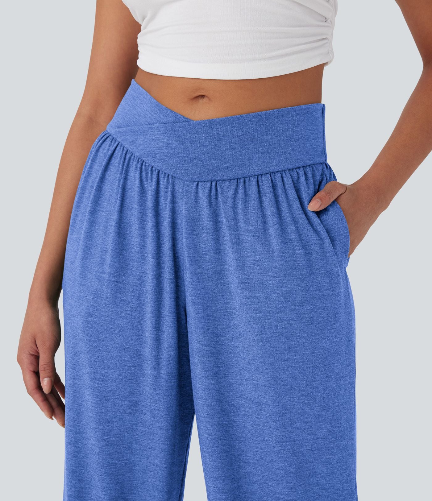 Pantalon de jogging décontracté à taille haute croisée avec poches latérales et cordon de serrage