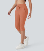 Pantalon corsaire jogging de yoga Softlyzero™ moelleux, taille haute à cordon avec poches latérales