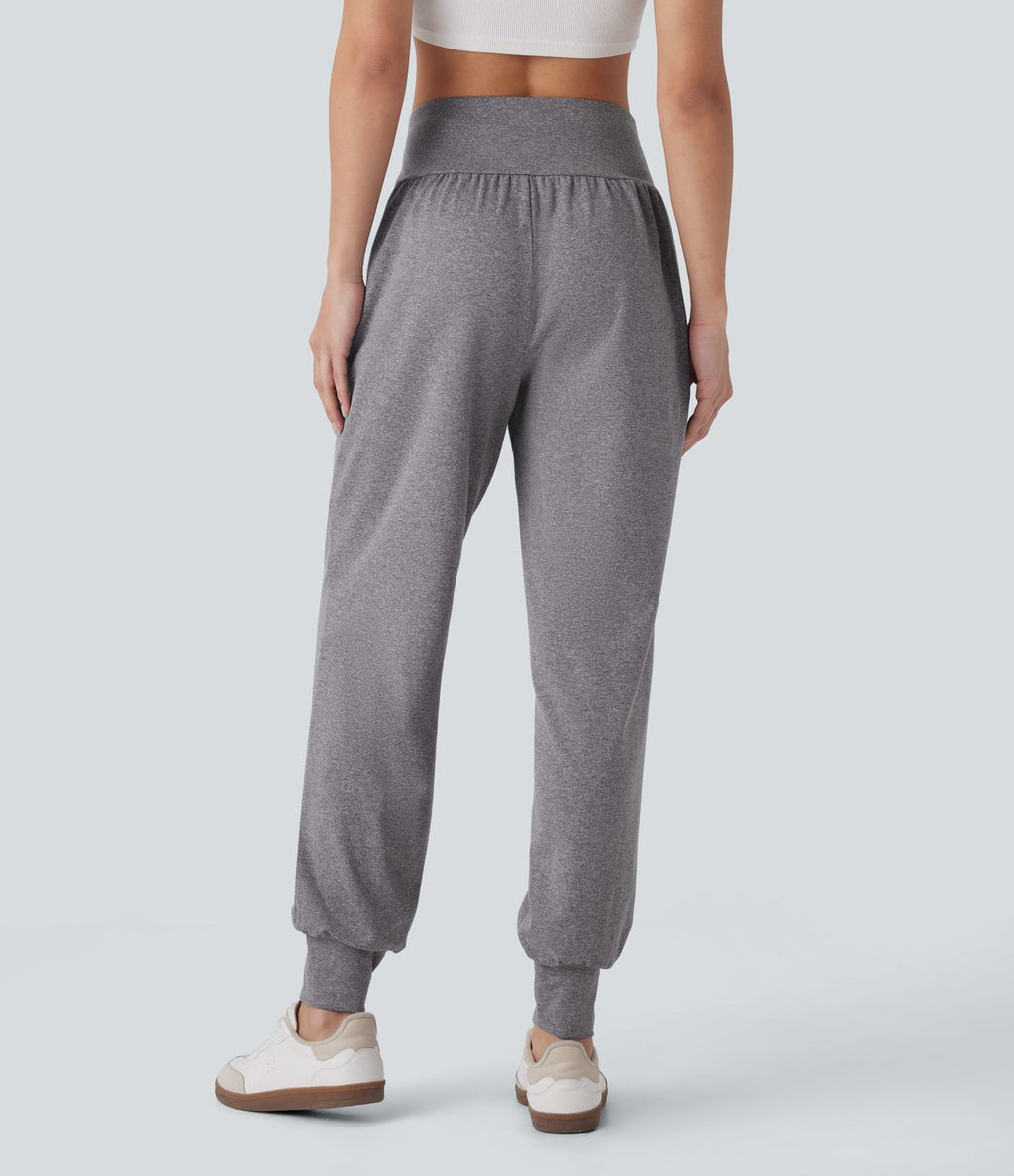 Pantalon jogging décontracté taille haute avec poches latérales