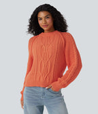 Pull décontracté maille torsadée col rond manches raglan longues coupe décontractée