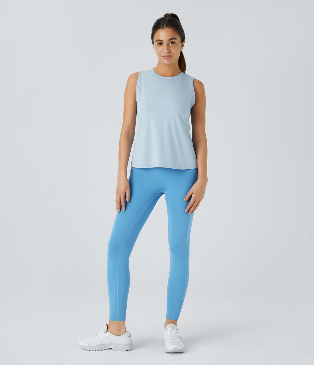 Top Débardeur Yoga Uni à Ourlet Croisé et Découpe