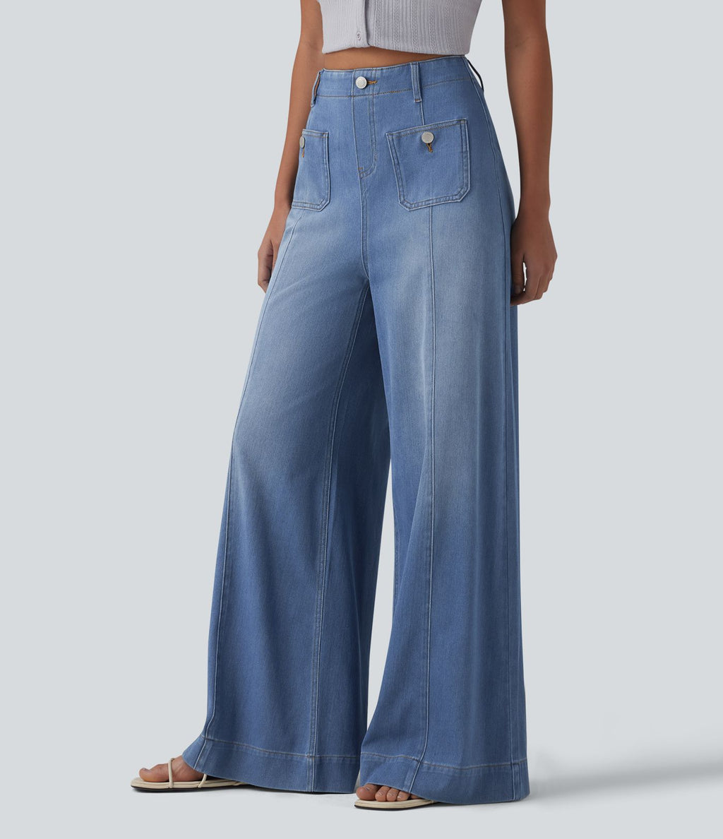 Halara Flex™ Jean évasé casual large taille haute avec poches