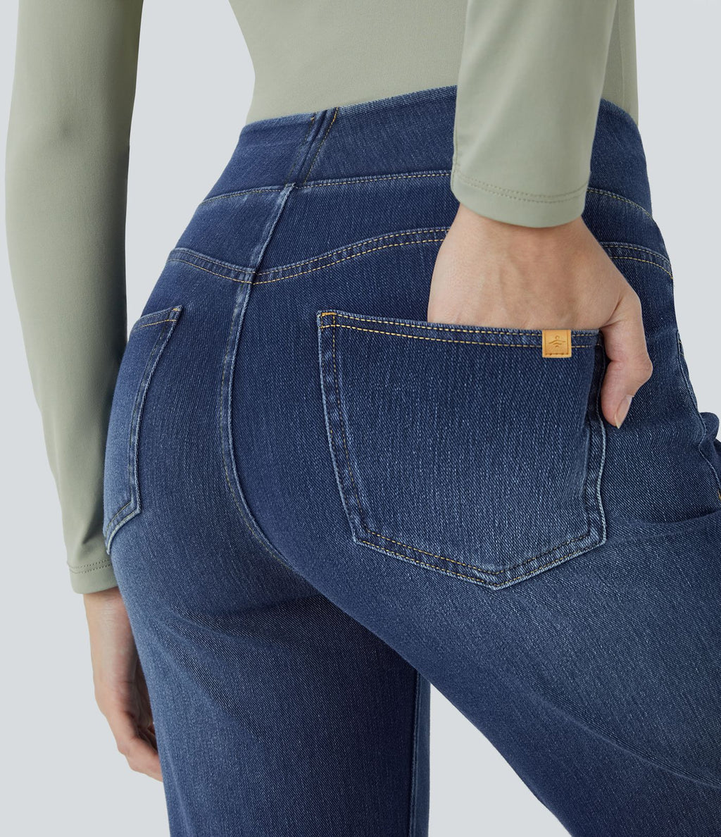 Halara Flex™ Jean bootcut décontracté extensible délavé taille haute à poches multiples
