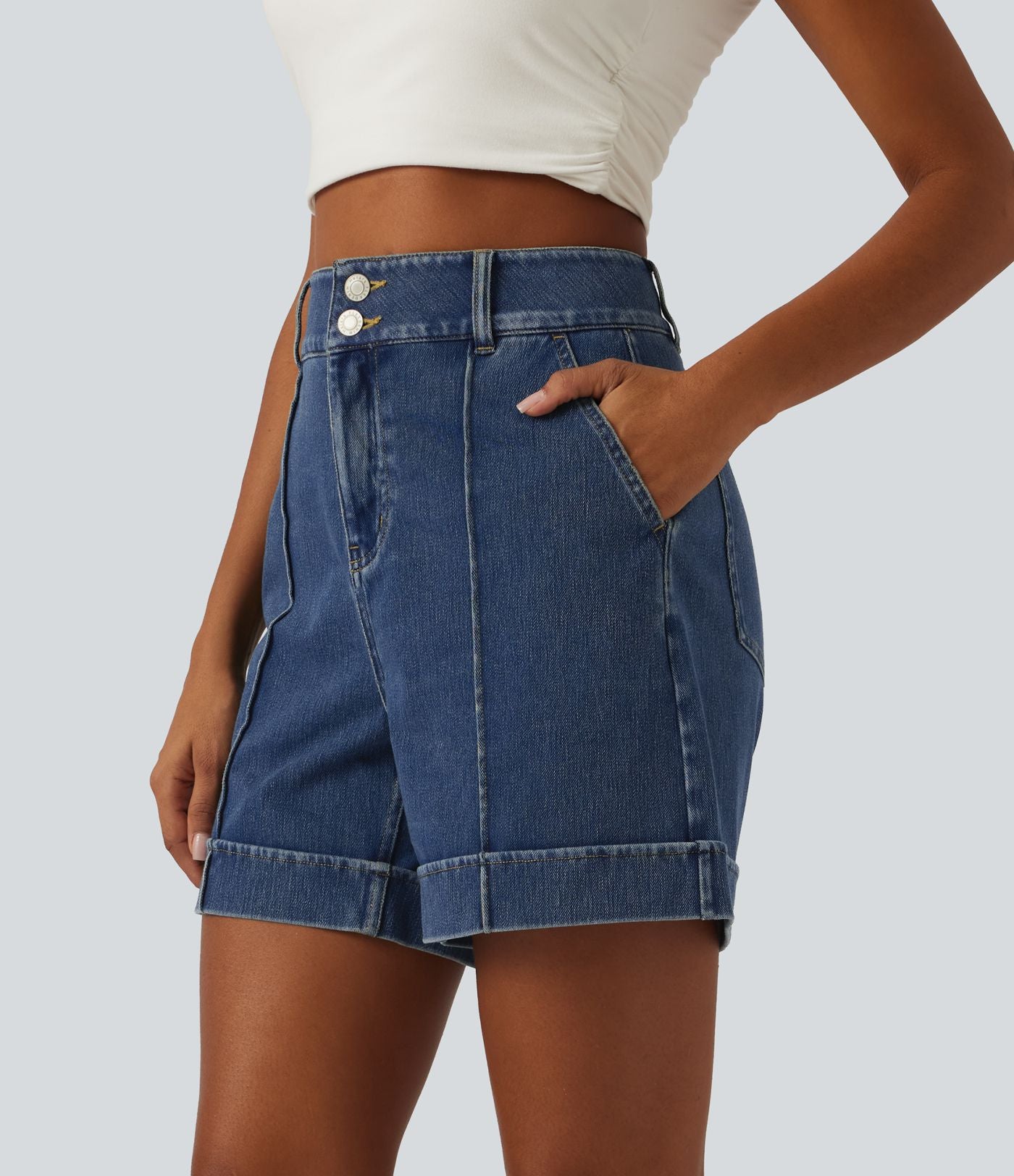 Short en jean casual taille haute Halara Flex™ 12,5 cm avec poches