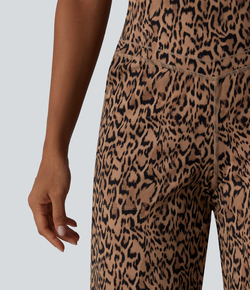 Halara UltraSculpt™ Pantalon de yoga court imprimé léopard ventre plat coupe droite taille haute avec poches