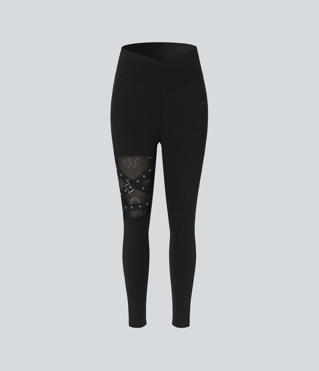 Legging de yoga Halara X Smiley® Halara UltraSculpt™ taille haute croisé avec empiècements en mesh contrastant et boucle décorative
