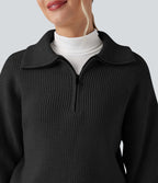 Pull décontracté à col montant et demi-zip à manches longues