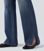 Jean droit délavé Halara Flex™ taille haute avec fente et poches