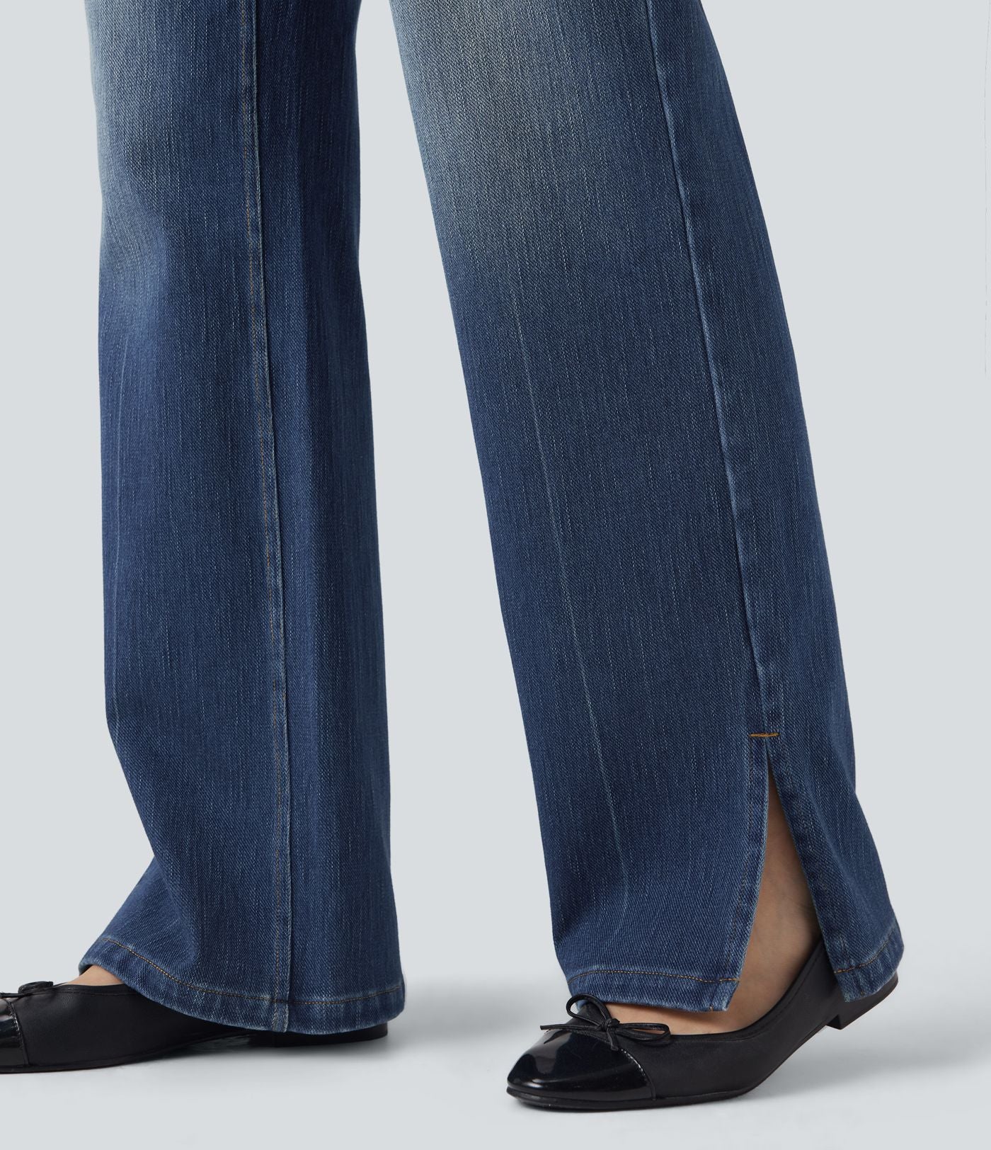Jean droit délavé Halara Flex™ taille haute avec fente et poches