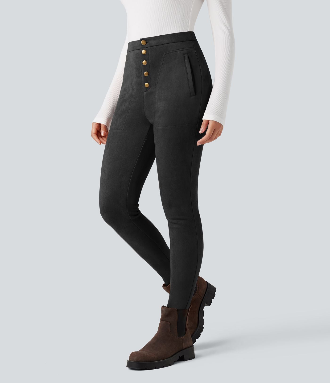 Legging suédine taille haute avec poches