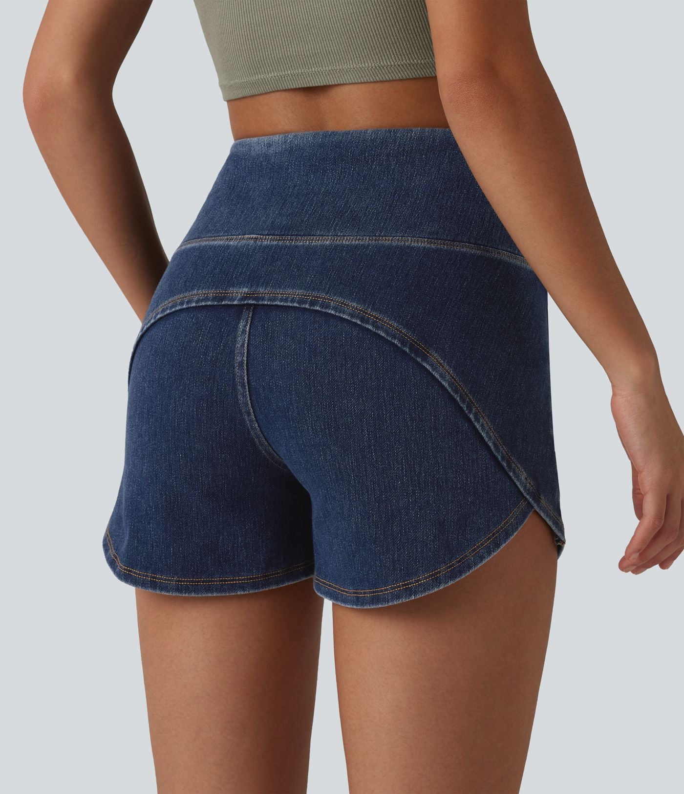 Halara Flex™ Short casual en jean skinny gainant taille haute à ourlet arrondi avec poches