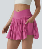 Jupe-short de tennis mini taille haute croisée fluide avec poches