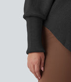 Pull grande taille col montant manches longues à ourlet asymétrique