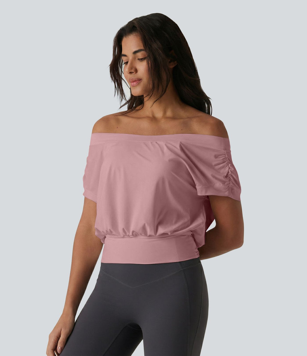 Haut de sport yoga épaules dénudées manches courtes oversize effet frais InstantCool séchage rapide