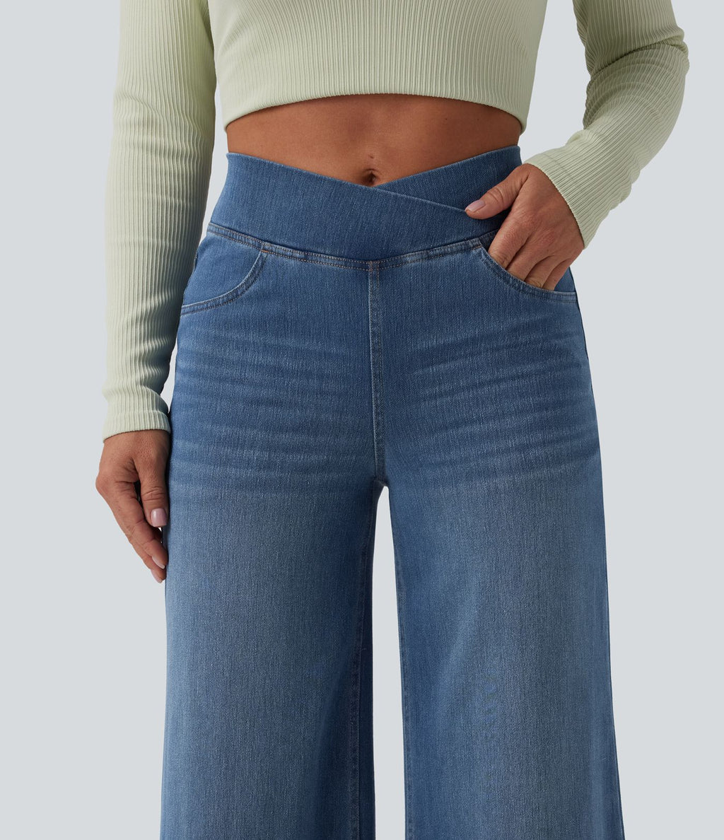 Jean large décontracté Halara Flex™ croisé taille haute avec poches