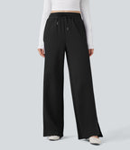 Pantalon décontracté taille haute avec cordon de serrage et poches