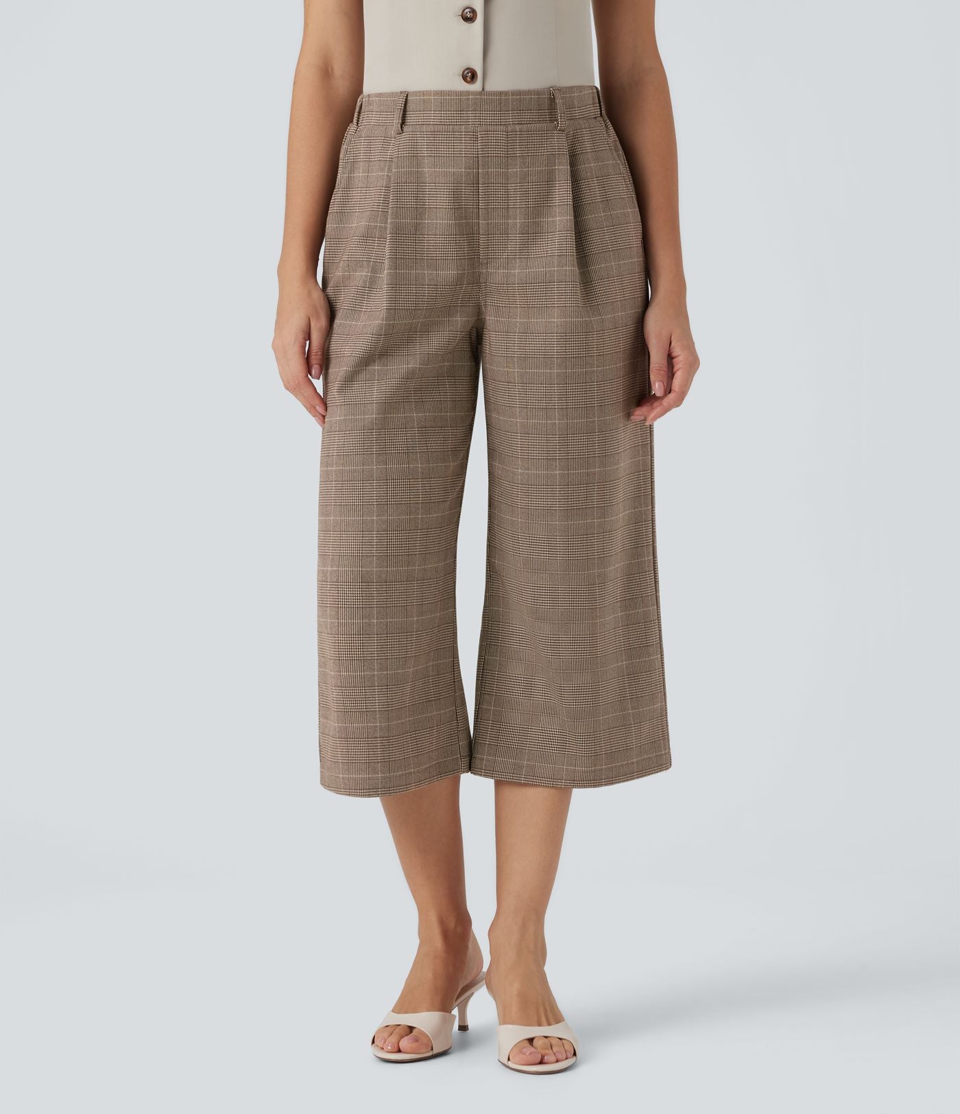 Pantalon de travail Halara Flex™ bootcut à carreaux pied-de-poule, taille haute, avec poches