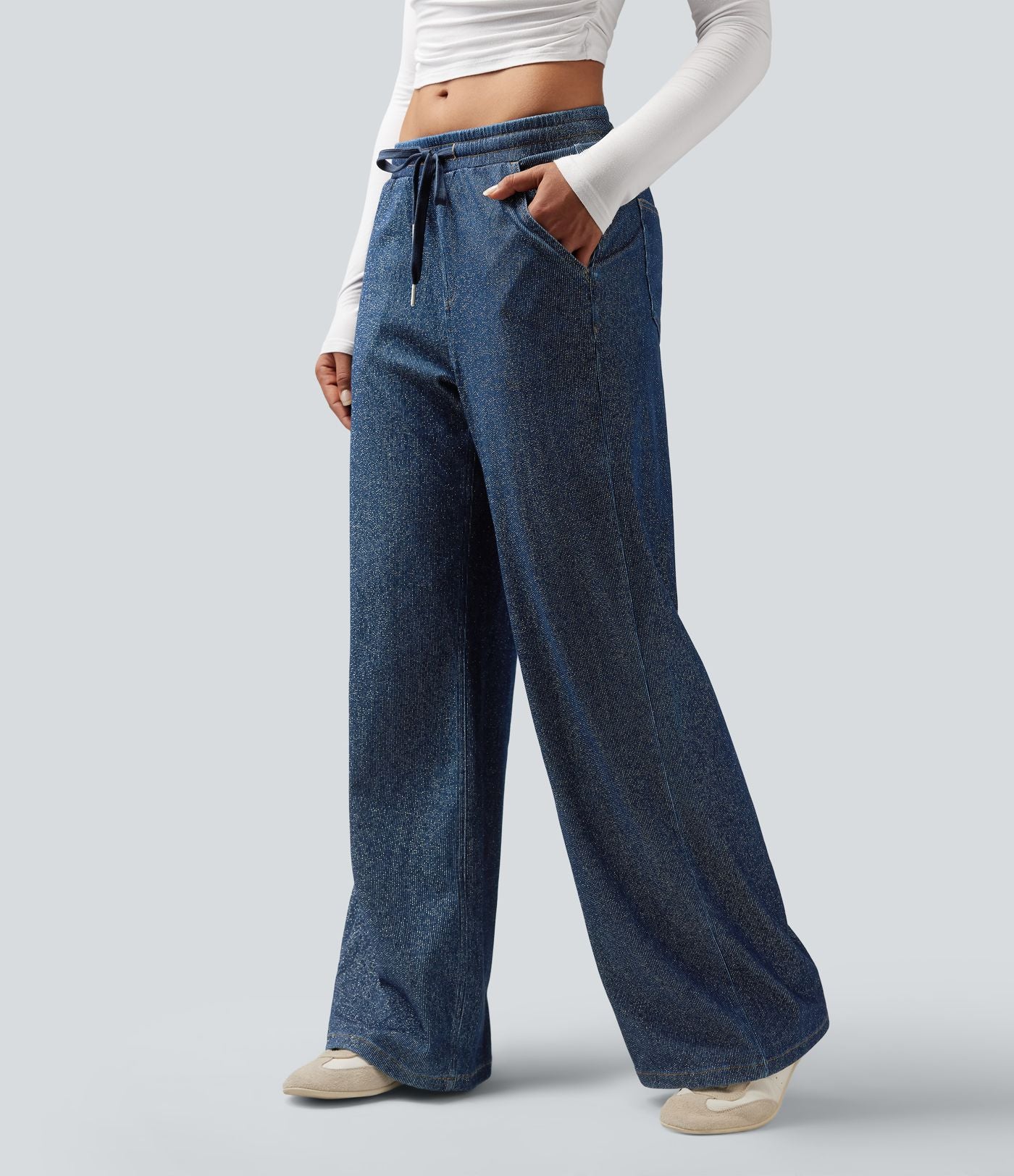 Jogging taille basse Halara Flex™ jambes larges, effet sparkle, avec poches