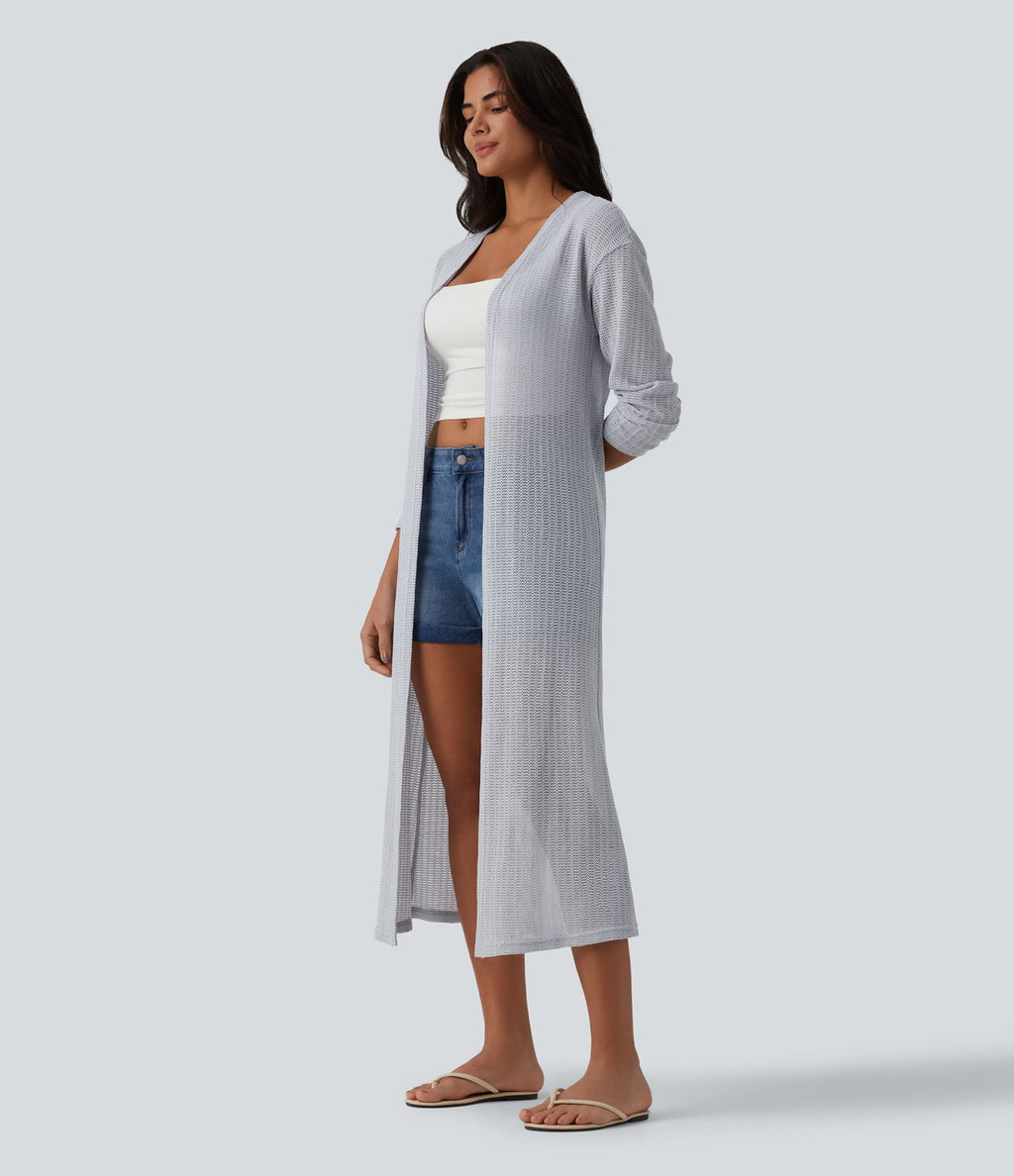 Manteau long casual crochet maille manches longues