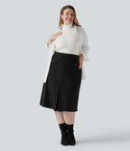 Jupe décontractée grande taille mi-longue en velours côtelé taille mi-haute avec poches