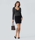 T-shirt tailleur pied-de-poule col Queen Anne manches longues