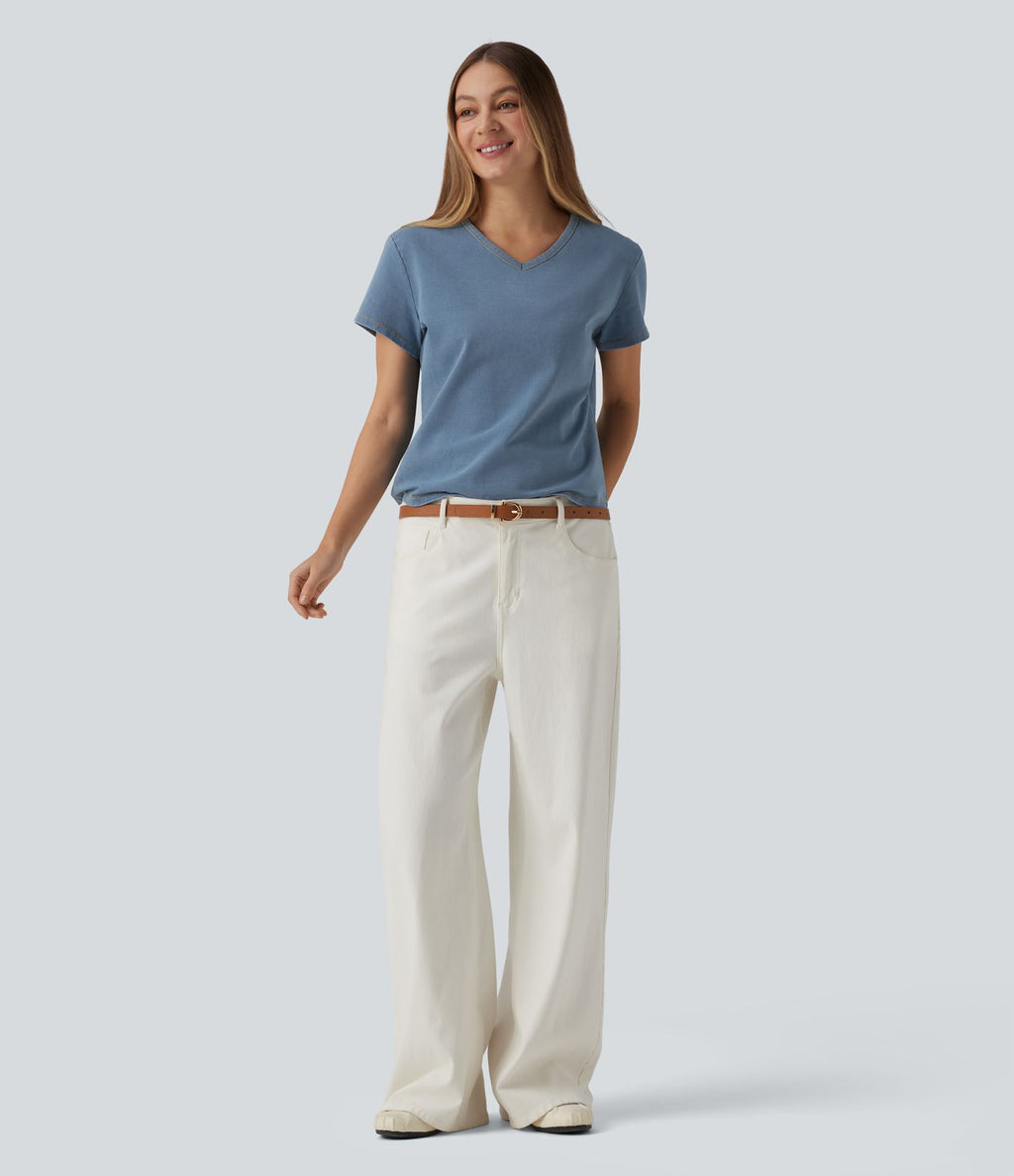 Halara Flex™ T-shirt en denim col V manches courtes