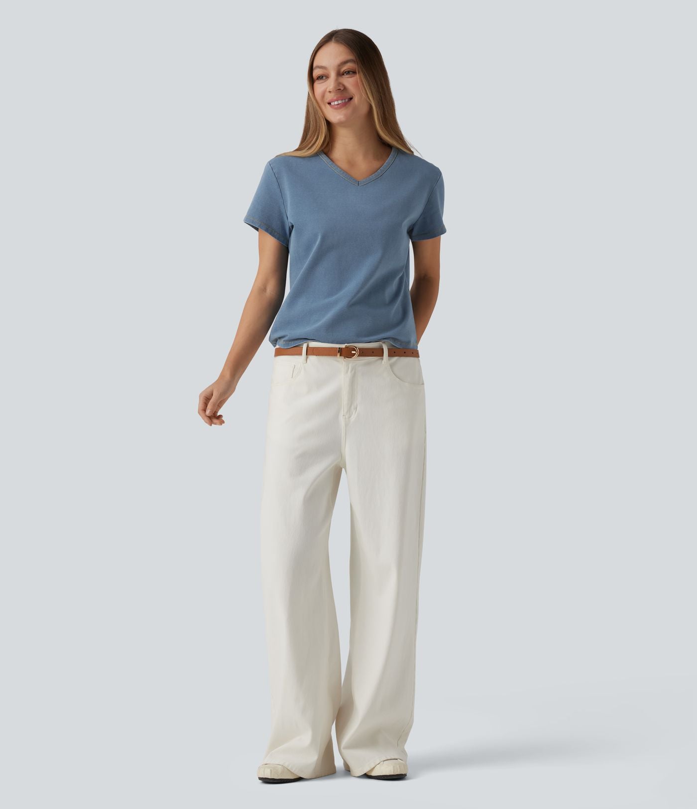 Halara Flex™ T-shirt en denim col V manches courtes