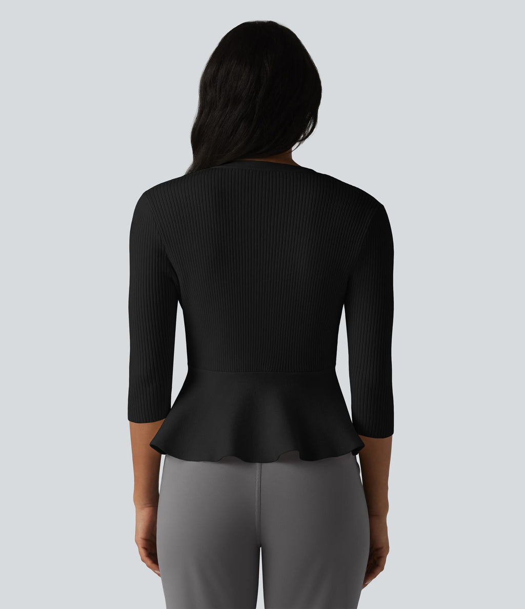 Gilet péplum à col en V et manches 3/4