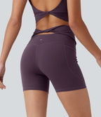 Short biker de yoga Halara UltraSculpt™ taille haute avec détail torsadé au dos, poches, 12,5 cm