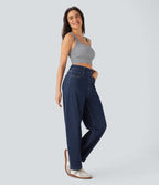 Jean ample délavé taille haute en maille extensible avec poches multiples