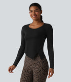 Halara HeatCore Haut de sport chauffant col rond manches longues ourlet asymétrique