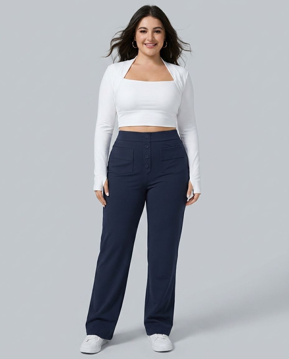 Pantalon coupe droite grande taille taille haute DayStretch avec poches