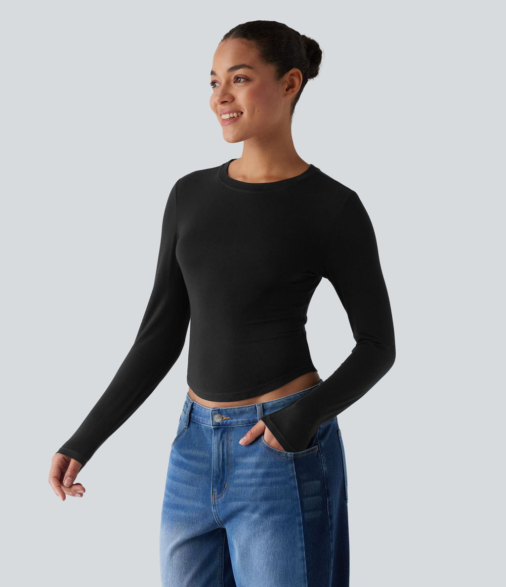 T-shirt décontracté col rond manches longues