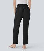 Pantalon décontracté taille haute avec cordon de serrage et poches