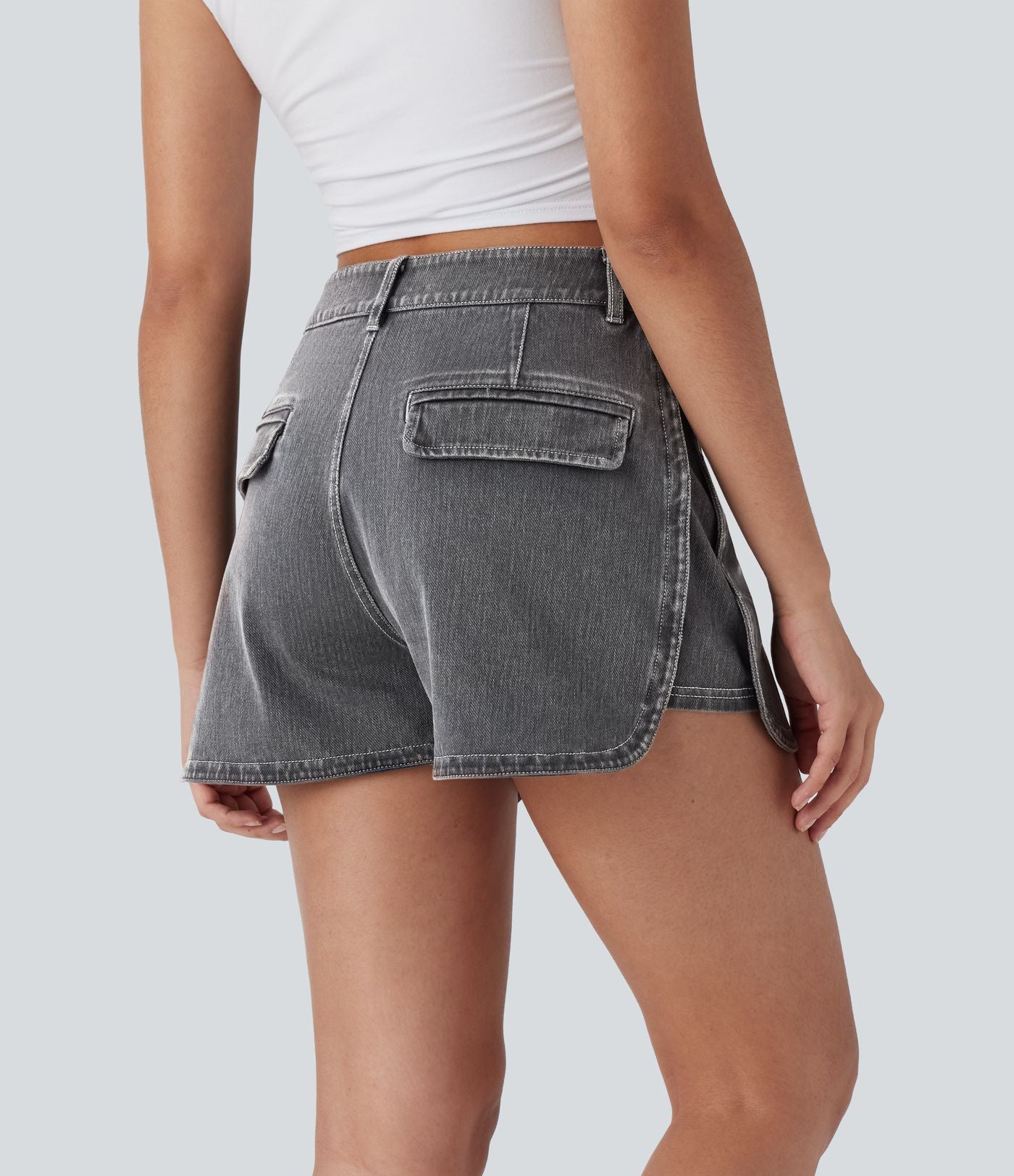 Short décontracté en denim extensible Halara Flex™ taille haute avec bouton, fermeture éclair et ourlet courbé 7,5 cm