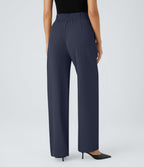 Pantalon de travail Halara Flex™ droit froncé avec poche zippée, taille haute
