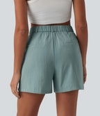 Short tailleur casual aspect lin à plis taille haute 12,5 cm avec poches