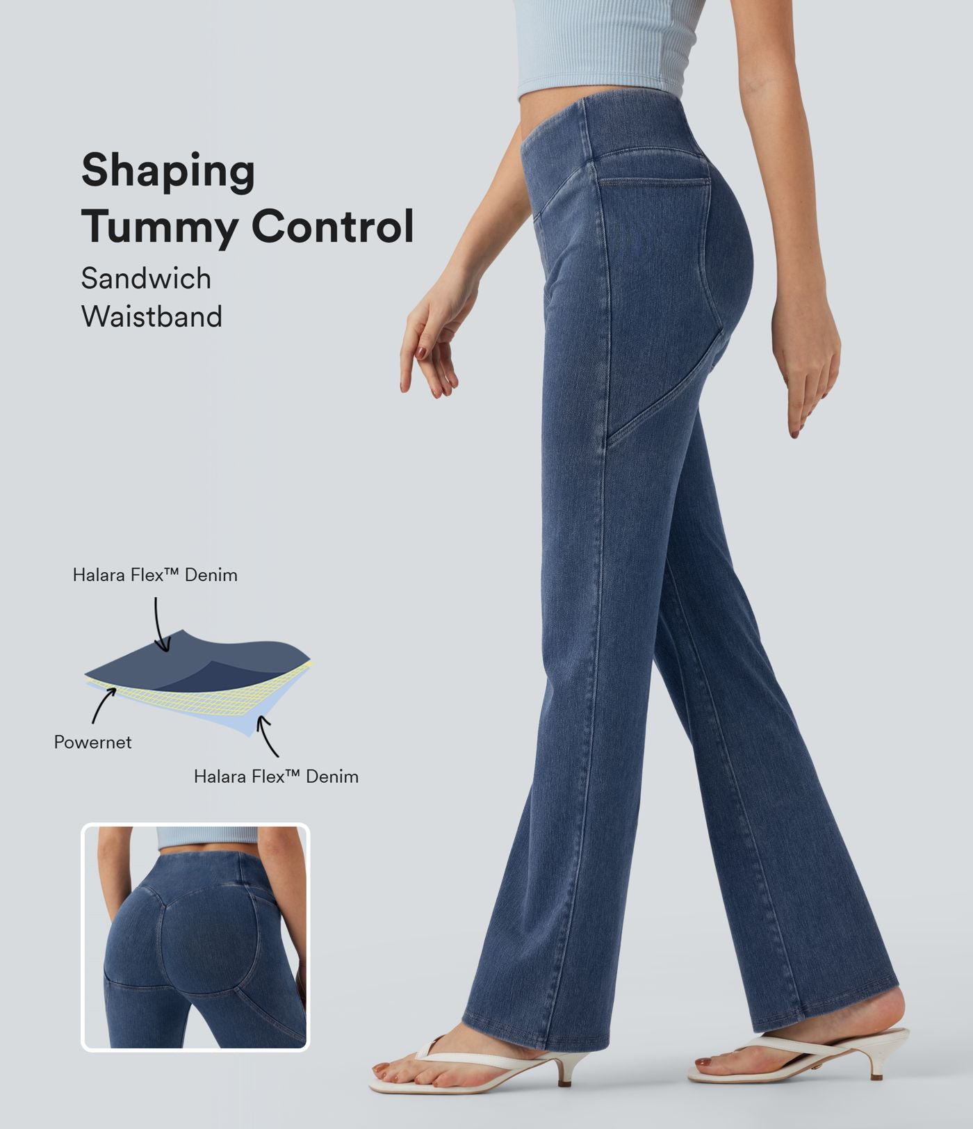 Jean décontracté à coupe bootcut gainant taille haute avec poches Halara Flex™